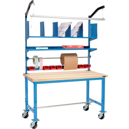 Global Industrial Mobile Packing Workbench W/Riser Kit, Maple Square Edge, 72inW x 36inD 412457A